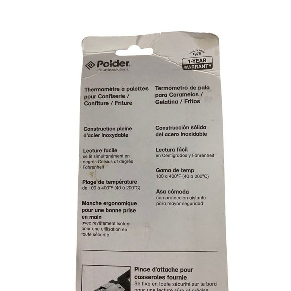 Polder Paddle Thermometer Candy Jelly Deep Fry THM-515 Pot Clip - Picture 7 of 8